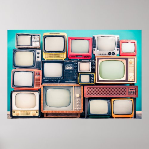 Retro TV receivers set from circa 60s 70s and 80s Poster