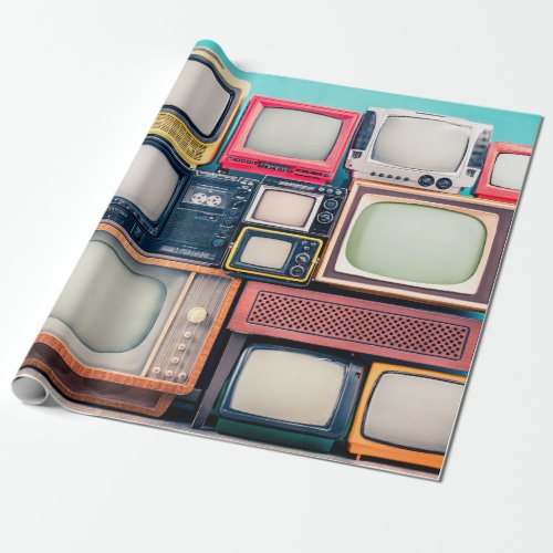 Retro TV receivers set from circa 60s 70s and 80s Wrapping Paper