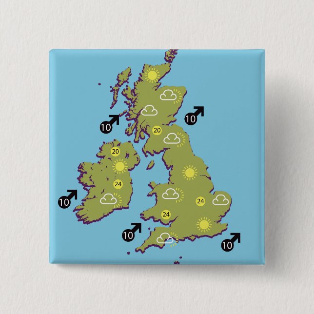 Retro TV Weather Map of the British Isles. Button (Front)
