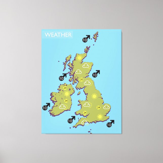 Retro TV Weather Map of the British Isles. Canvas Print (Front)