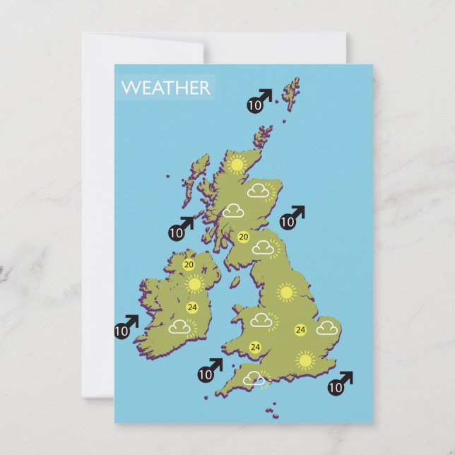 Retro TV Weather Map of the British Isles. Invitation (Back)