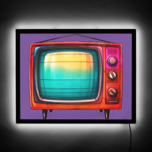 Retro TV With Purple Background Illuminated Sign