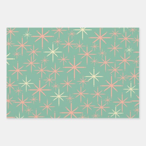 Retro Twinkling Stars Midcentury Pattern Teal Pink Wrapping Paper Sheets