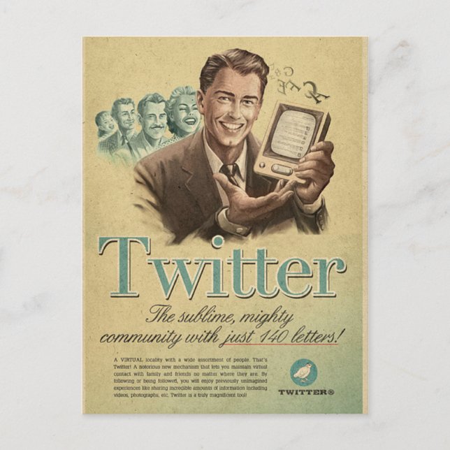 Retro Twitter Social Media Ad by Send My Love Postcard (Front)