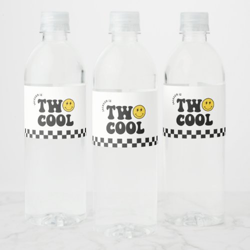 Retro Two Cool Boy 2nd Birthday Party Water Bottle Label