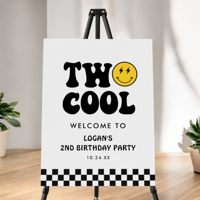 Retro Two Cool Boy Second Birthday Welcome Sign (Creator Uploaded)