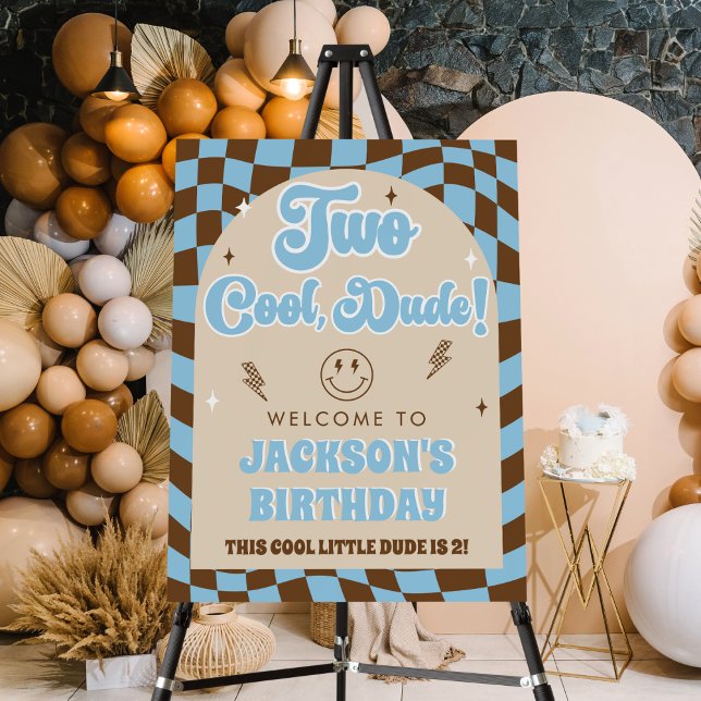 Retro Two Cool Dude Boys 2nd Birthday Welcome Sign (Creator Uploaded)