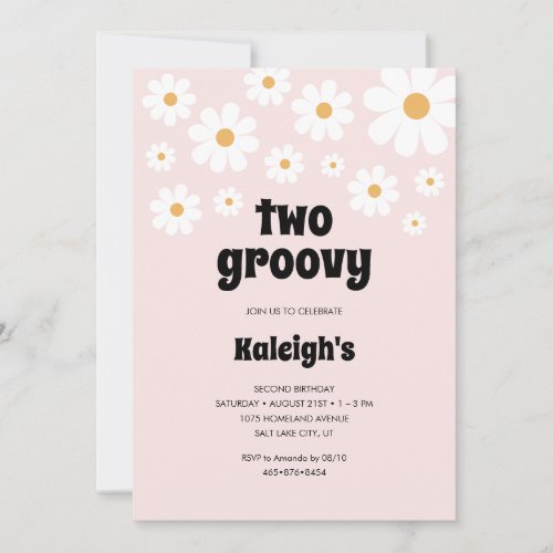 Retro Two Groovy 70s Style Birthday Invitation