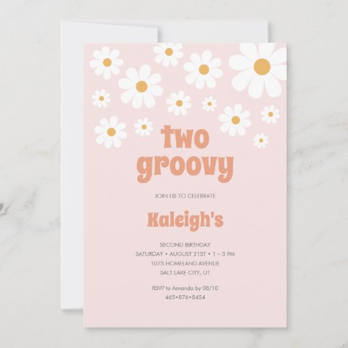 Retro Two Groovy 70s Style Birthday Invitation