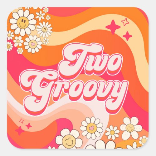 Retro Two Groovy Birthday  Square Sticker