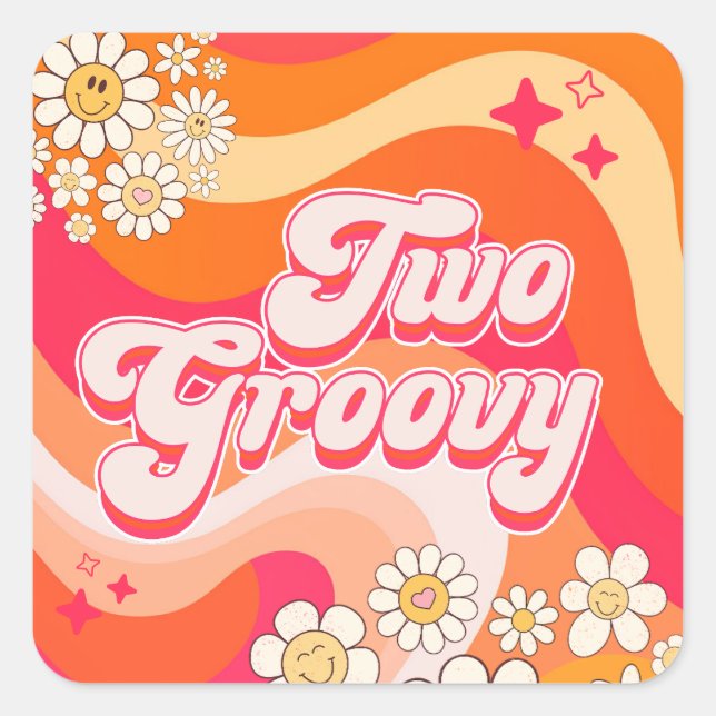 Retro Two Groovy Birthday  Square Sticker (Front)