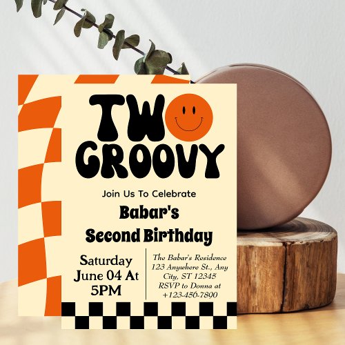 Retro Two Groovy Boy 2nd Birthday   Invitation