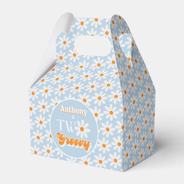 Retro Two Groovy Boys 2nd Birthday Favor Boxes (Front Side)