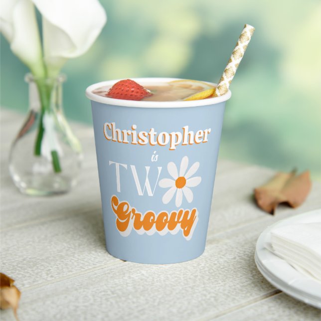 Retro Two Groovy Boys 2nd Birthday Paper Cups (Insitu)