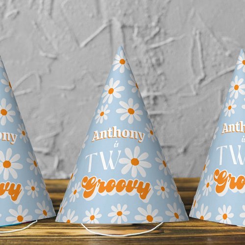 Retro Two Groovy Boys 2nd Birthday Party Hat