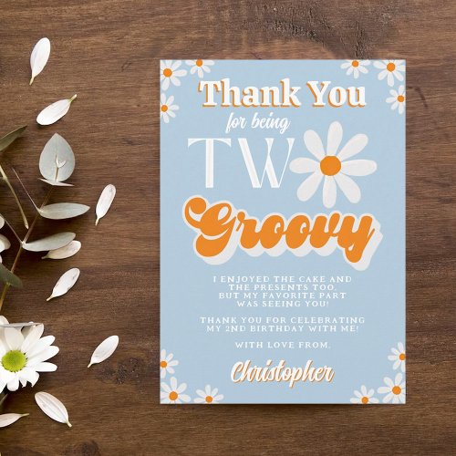 Retro Two Groovy Boys 2nd Birthday Thank You Card
