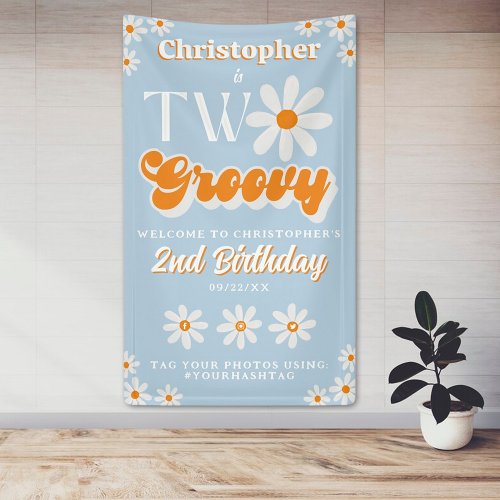 Retro Two Groovy Boys 2nd Birthday Welcome Banner