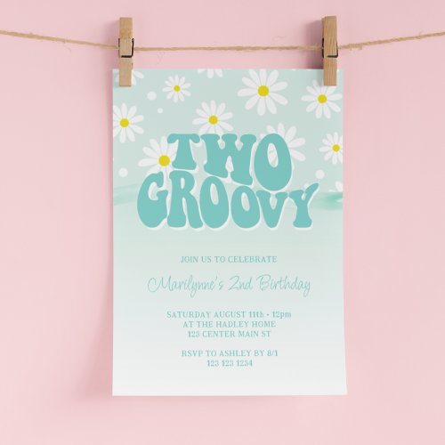 Retro Two Groovy Daisy 2nd Birthday Invitation