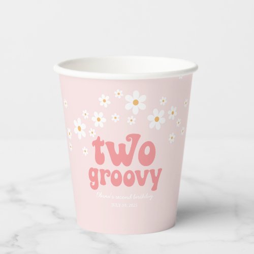 Retro two groovy daisy boho 2nd birthday paper cup
