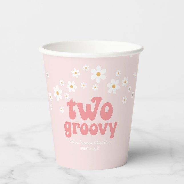 Retro two groovy daisy boho 2nd birthday paper cup (Front)
