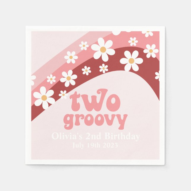 Retro Two Groovy daisy boho floral 2nd birthday Na Napkins (Front)