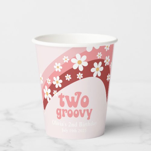 Retro Two Groovy daisy boho floral 2nd birthday Paper Cups