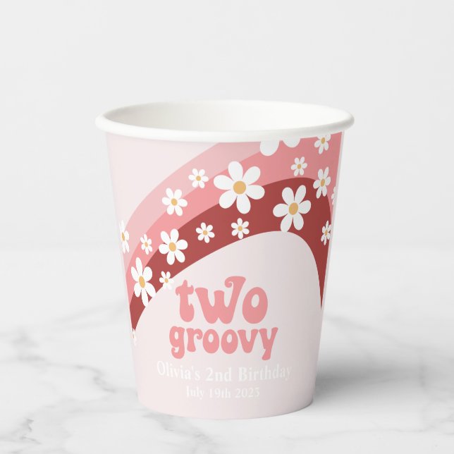 Retro Two Groovy daisy boho floral 2nd birthday Paper Cups (Front)