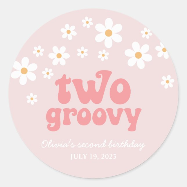 Retro Two Groovy daisy boho floral second birthday Classic Round Sticker (Front)