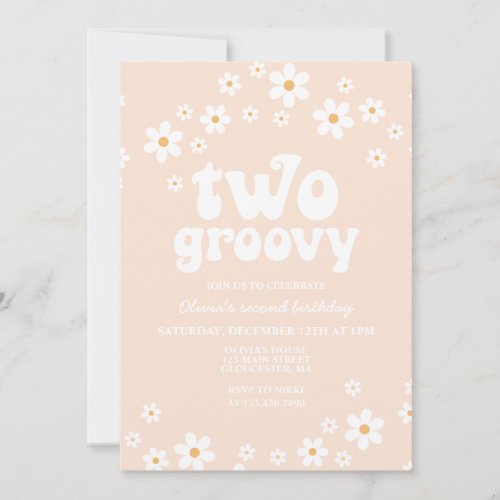 Retro Two Groovy daisy boho floral second birthday Invitation