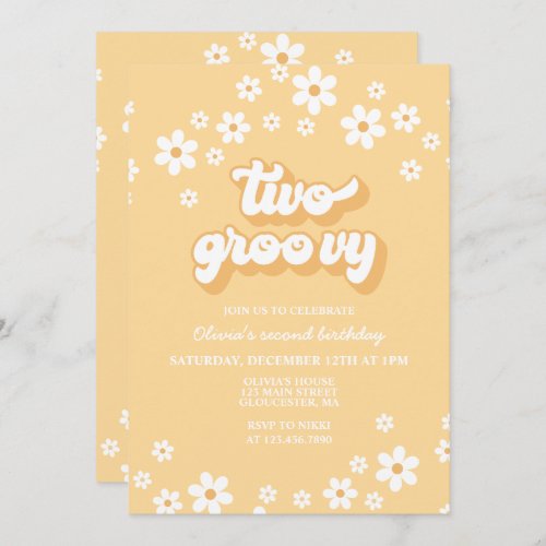 Retro Two Groovy daisy boho floral second birthday Invitation