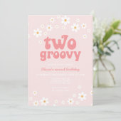 Retro Two Groovy daisy boho floral second birthday Invitation (Standing Front)
