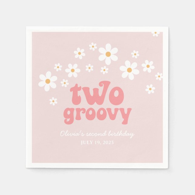 Retro Two Groovy daisy boho floral second birthday Napkins (Front)