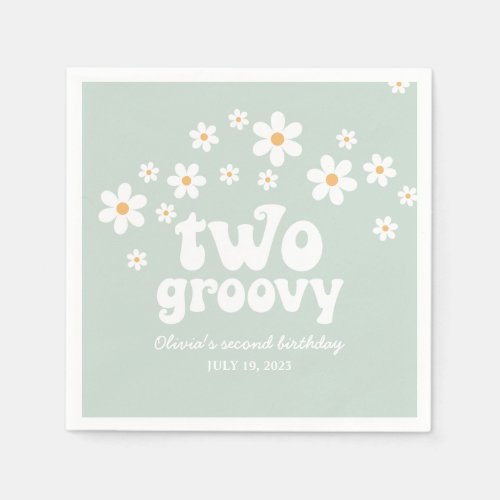 Retro Two Groovy daisy boho floral second birthday Napkins