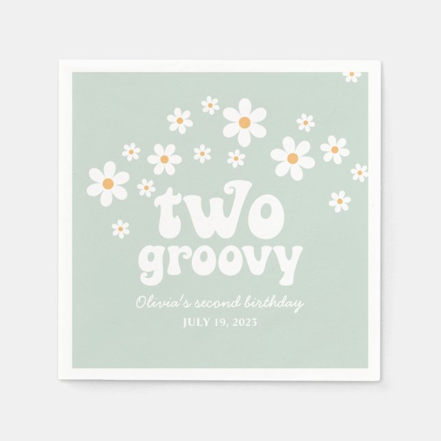 Retro Two Groovy daisy boho floral second birthday Napkins (Front)