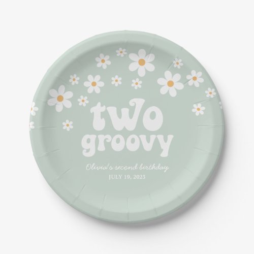 Retro Two Groovy daisy boho floral second birthday Paper Plates