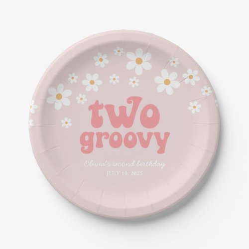 Retro Two Groovy daisy boho floral second birthday Paper Plates