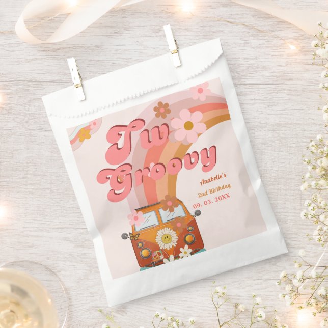 Retro two Groovy Daisy Flower Birthday Party Favor Bag (Clipped)