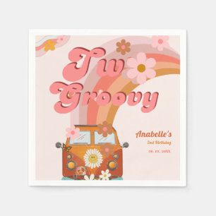 Retro two Groovy Daisy Flower Birthday Party Napkins