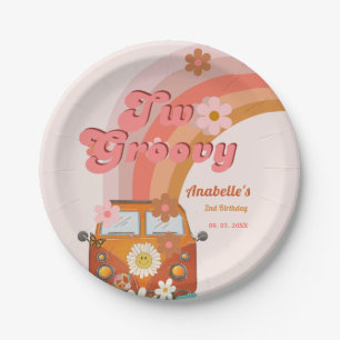Retro two Groovy Daisy Flower Birthday Party Paper Plates