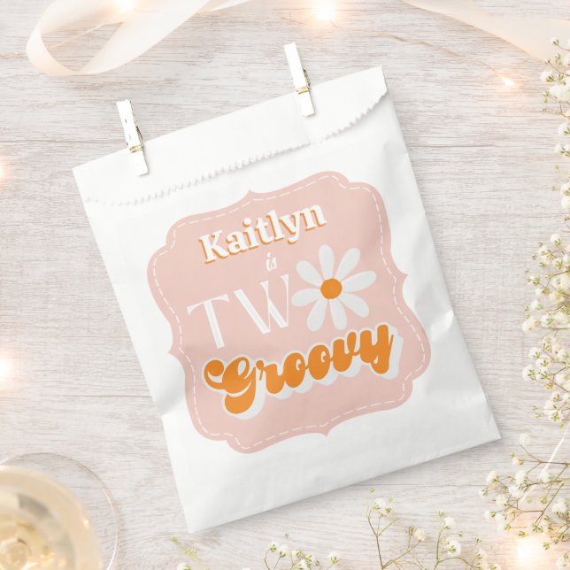 Retro Two Groovy Girls 2nd Birthday Favor Bag (Clipped)
