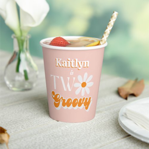 Retro Two Groovy Girls 2nd Birthday Paper Cups