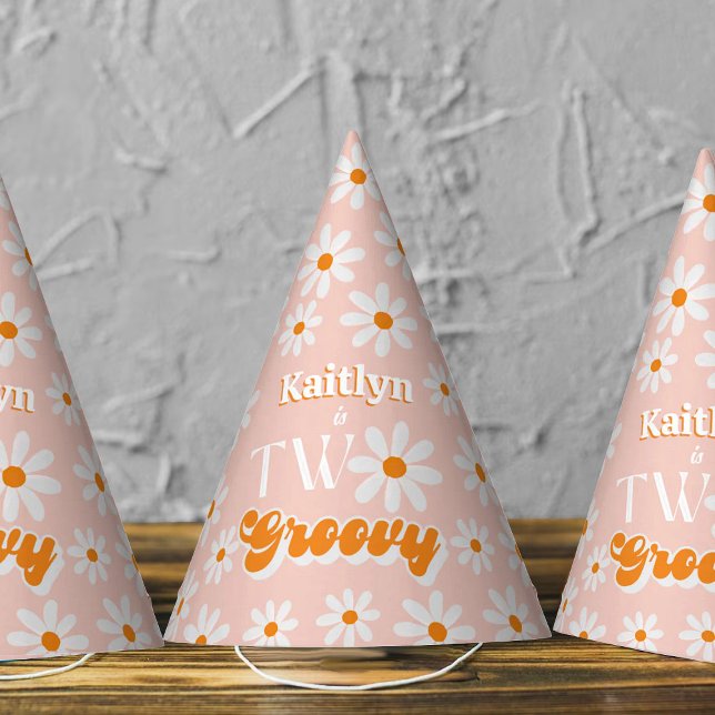 Retro Two Groovy Girls 2nd Birthday Party Hat (Creator Uploaded)