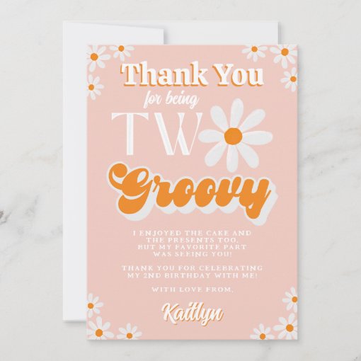 Retro Two Groovy Girls 2nd Birthday Thank You Card | Zazzle