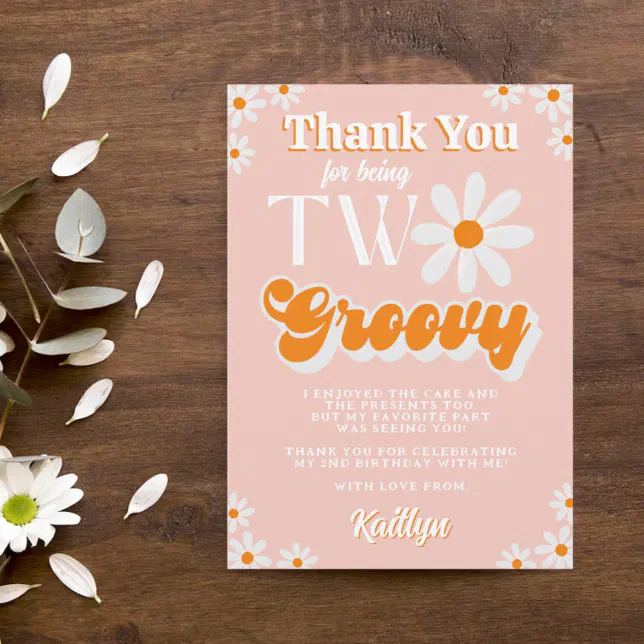 Retro Two Groovy Girls 2nd Birthday Thank You Card | Zazzle