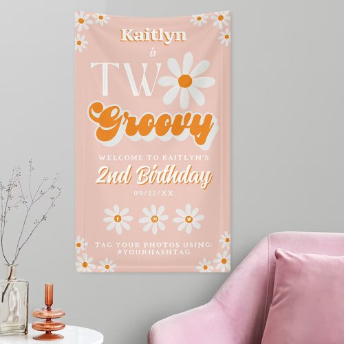 Retro Two Groovy Girls 2nd Birthday Welcome Banner