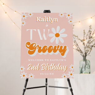 Retro Two Groovy Girls 2nd Birthday Welcome Foam Board