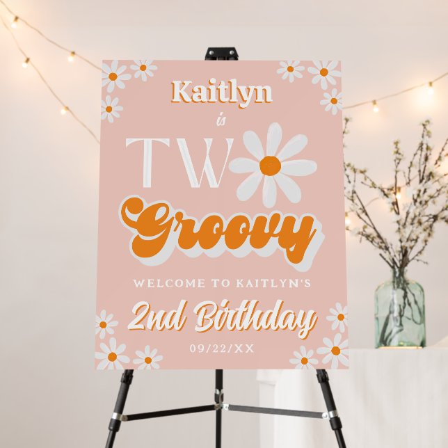 Retro Two Groovy Girls 2nd Birthday Welcome Foam Board (In Situ (Stand))