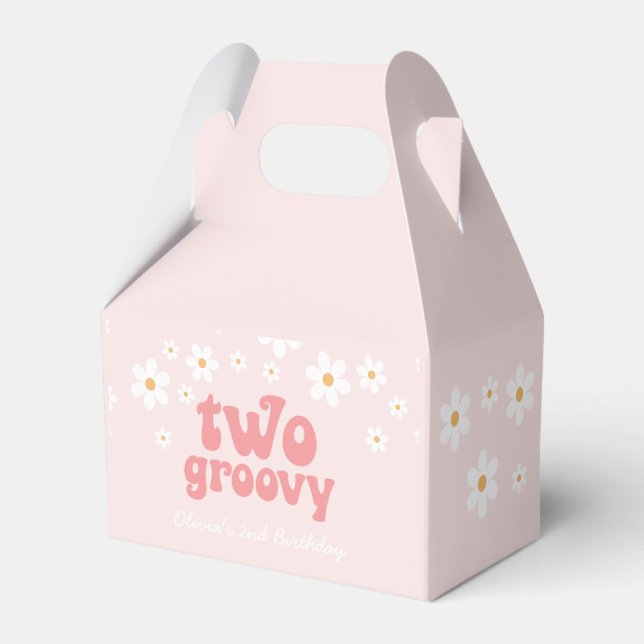 Retro two Groovy Pink Daisy Favor Boxes (Front Side)