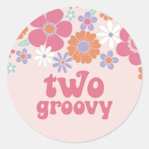 Retro Two Groovy Pink Floral Classic Round Sticker