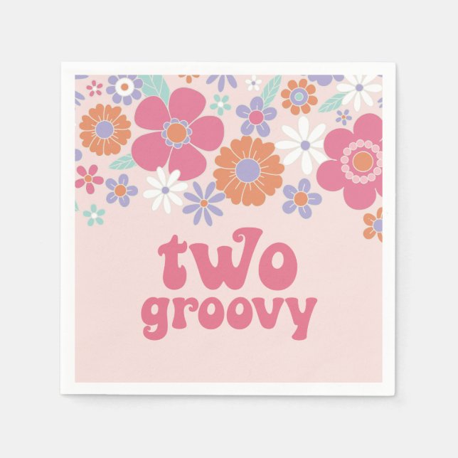 Retro Two Groovy Pink Floral Napkins (Front)